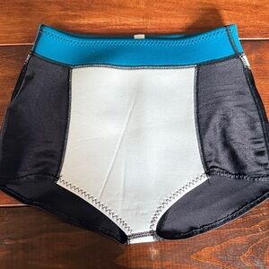 High-Waisted Black and Teal Surf Swim Shorts Nevin